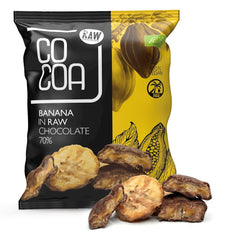 Banane të mbuluara me çokollatë të errëta 70% 70gr 100%Bio