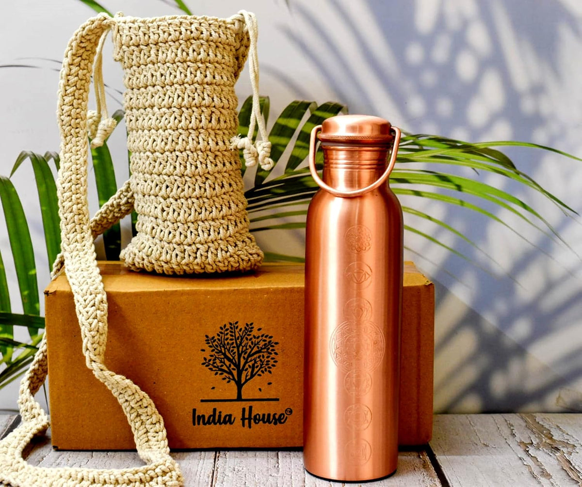 Pure Copper Water Bottles, Seamless Leak Proof Copper Bottle, Perfect Ayurvedic Copper Bottle (1000 ml) (Seven Chakra)