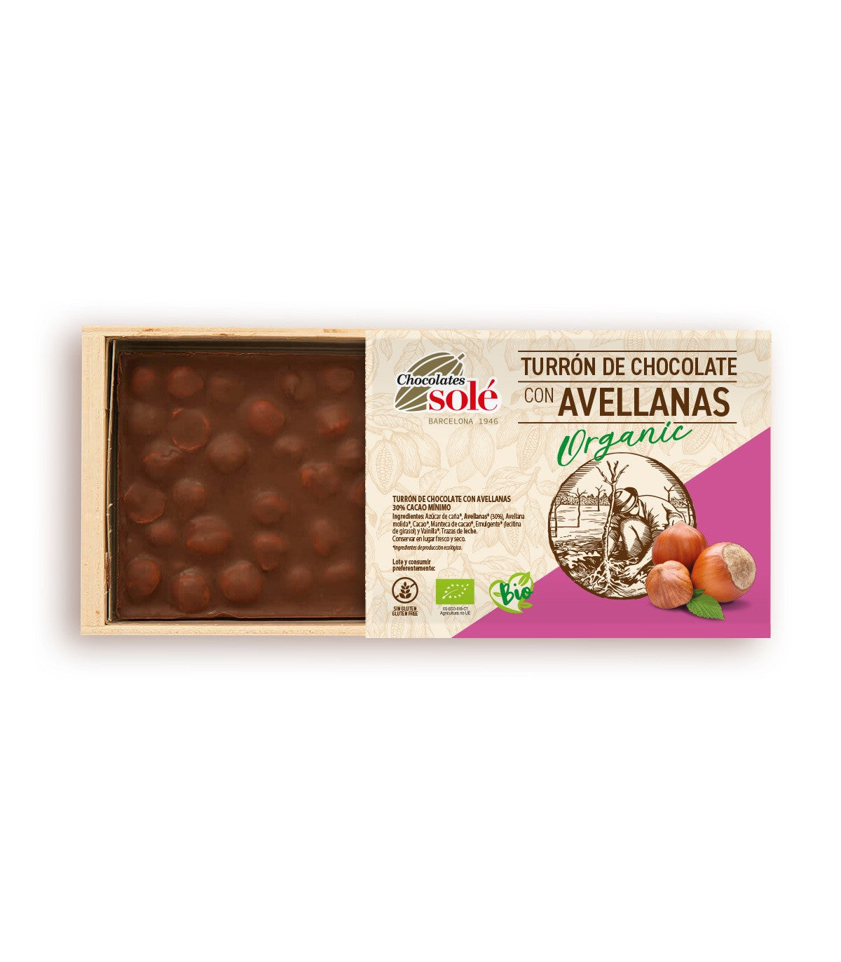Chocolate Turrón with Hazelnuts 200g BIO