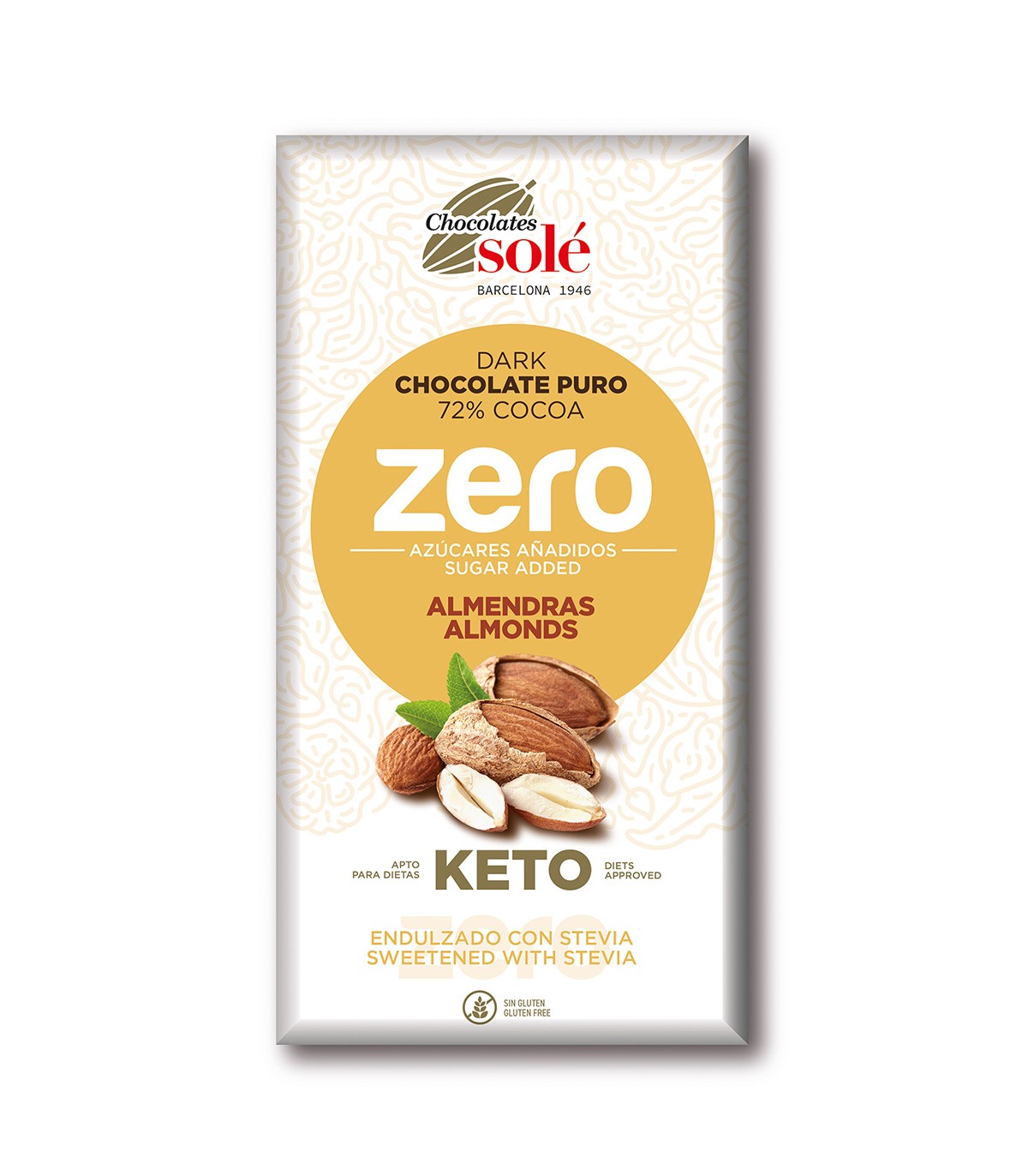 Dark Chocolate 72% Cocoa with Almonds Keto Zero 100g