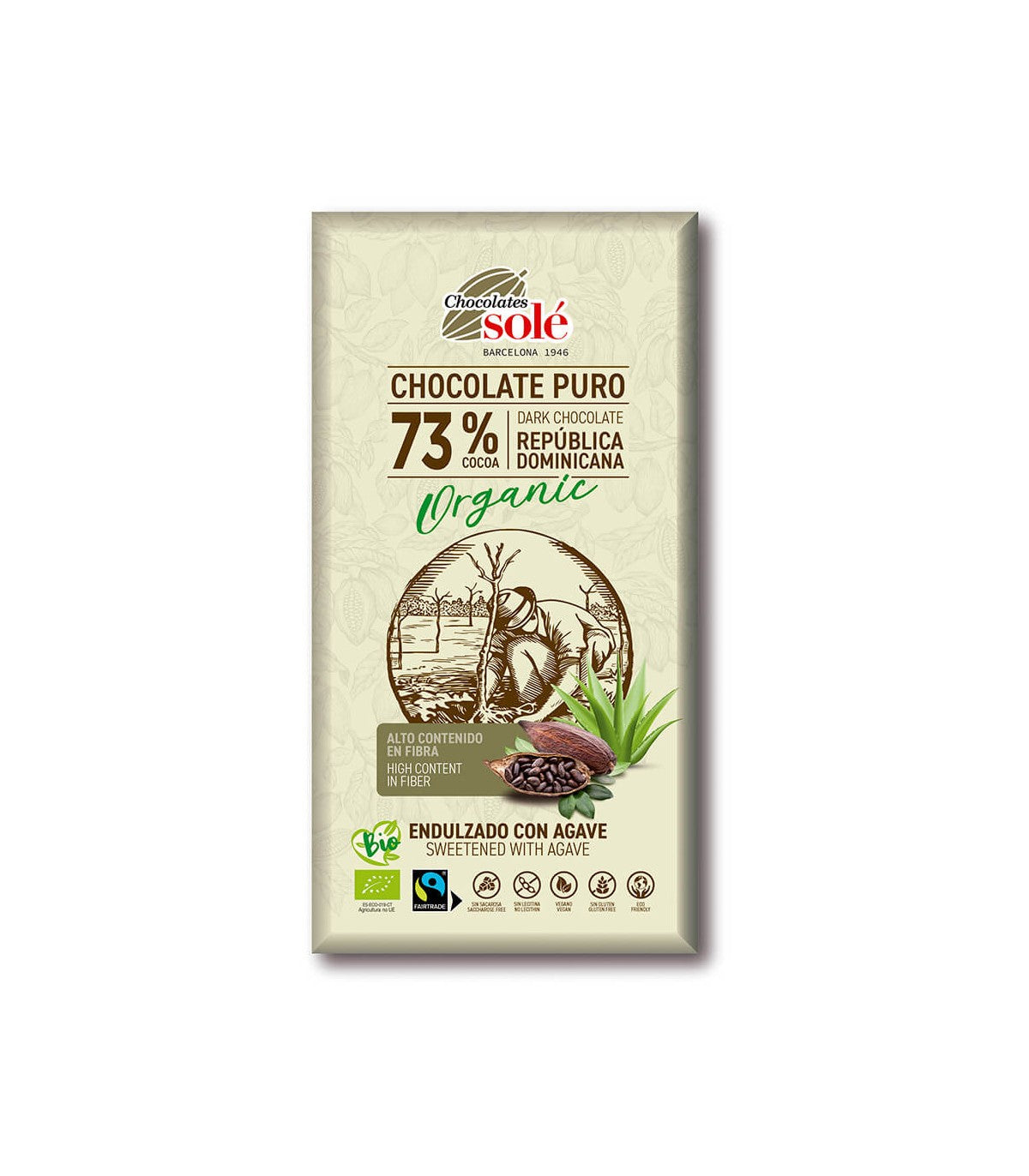 Dark Chocolate 73% Cocoa Sweetened with Agave 100g BIO