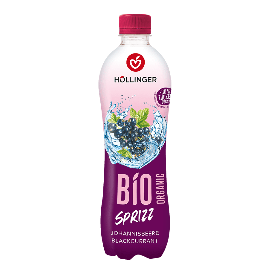 Pije freskuese me gaz me rrush te zi 30% më pak sheqer 100%Bio