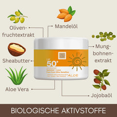 Organic facial sunscreen SPF 50+ without white cast, without titanium dioxide, UVA & UVB protection 50ml